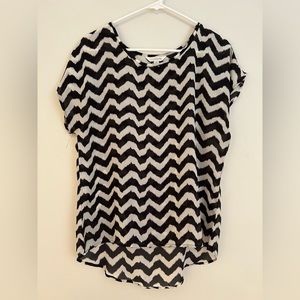 Chevron Black and White Chiffon Blouse Top